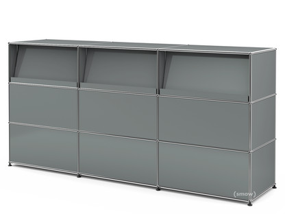 Comptoir d’accueil USM Haller version 2 (avec tablettes inclinées) Gris moyen RAL 7005|225 cm (3 éléments)|50 cm