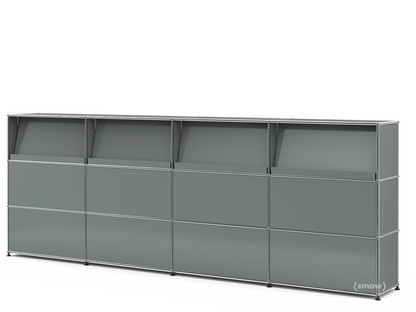 Comptoir d’accueil USM Haller version 2 (avec tablettes inclinées) Gris moyen RAL 7005|300 cm (4 éléments)|35 cm