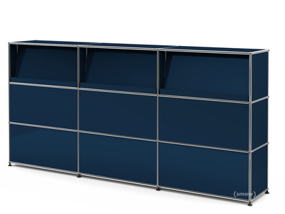 Comptoir d’accueil USM Haller version 2 (avec tablettes inclinées) Bleu acier RAL 5011|225 cm (3 éléments)|35 cm