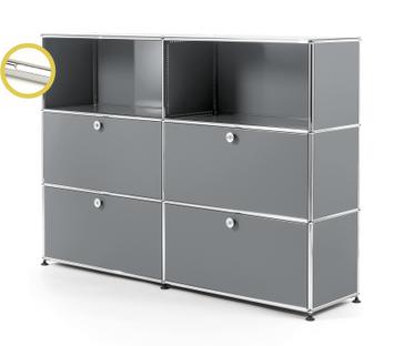 USM Haller E Highboard L avec éclairage du compartiment Gris moyen RAL 7005|Blanche froide