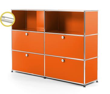 USM Haller E Highboard L avec éclairage du compartiment Orange pur RAL 2004|Blanche froide