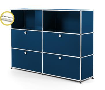 USM Haller E Highboard L avec éclairage du compartiment Bleu acier RAL 5011|Blanche froide