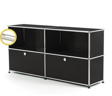 USM Haller E Sideboard L avec éclairage des compartiments Noir graphite RAL 9011|Blanche froide