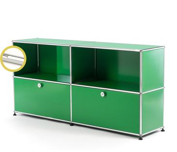 USM Haller E Sideboard L avec éclairage des compartiments Vert USM|Blanche froide