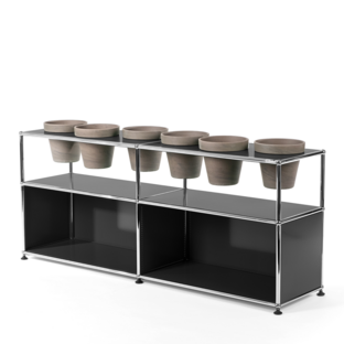 Meuble Sideboard USM Haller pour plantes Anthracite RAL 7016|Ouvert|Avec 6 pots|Basalte