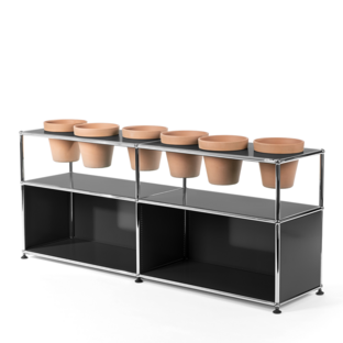 Meuble Sideboard USM Haller pour plantes Anthracite RAL 7016|Ouvert|Avec 6 pots|Terre cuite