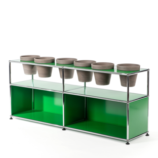 Meuble Sideboard USM Haller pour plantes Vert USM|Ouvert|Avec 6 pots|Basalte