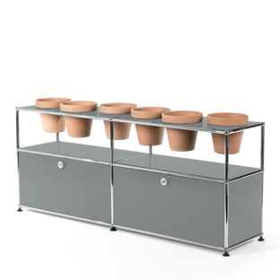 Meuble Sideboard USM Haller pour plantes Gris moyen RAL 7005|Avec 2 portes abattantes|Avec 6 pots|Terre cuite