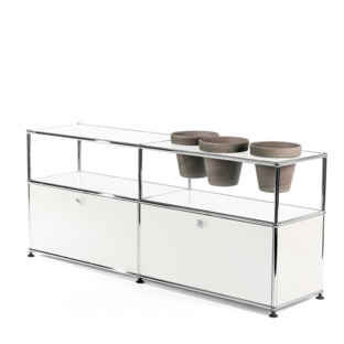 Meuble Sideboard USM Haller pour plantes Blanc pur RAL 9010|Avec 2 portes abattantes|Avec 3 pots sur la droite|Basalte