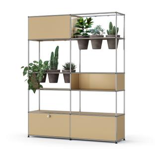 Étagère de séparation USM Haller E plantes  Beige USM|Basalte|Éclairage LED blanc froid