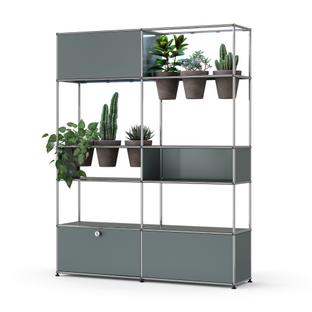 Étagère de séparation USM Haller E plantes  Gris moyen RAL 7005|Basalte|Éclairage LED blanc froid