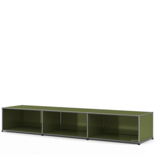 Meuble bas Lowboard XL USM Haller, Édition vert olive, personnalisable Ouvert|50 cm