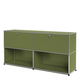 Meuble USM Haller Sideboard L, Édition vert olive, personnalisable Avec 2 portes abattantes|Ouvert