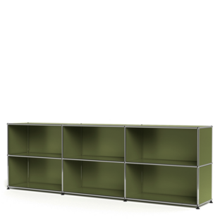 Meuble mixte Sideboard XL USM Haller, Édition vert olive, personnalisable Ouvert|Ouvert