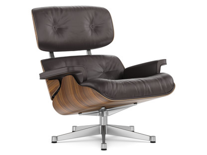 Lounge Chair Noyer pigmenté noir|Cuir Premium F chocolat|89 cm|Aluminium poli