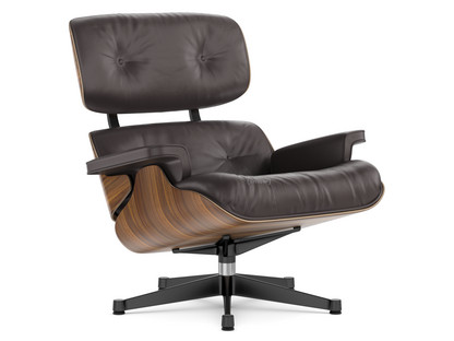 Lounge Chair Noyer pigmenté noir|Cuir Premium F chocolat|89 cm|Aluminium poli, côtés noirs