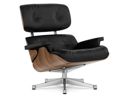 Lounge Chair Noyer pigmenté noir|Cuir Premium F nero|84 cm - Hauteur originale de 1956|Aluminium poli