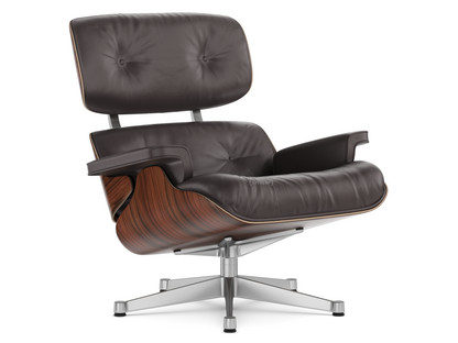 Lounge Chair Palissandre Santos|Cuir Premium F chocolat|84 cm - Hauteur originale de 1956|Aluminium poli