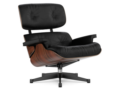 Lounge Chair Palissandre Santos|Cuir Premium F nero|84 cm - Hauteur originale de 1956|Aluminium poli, côtés noirs