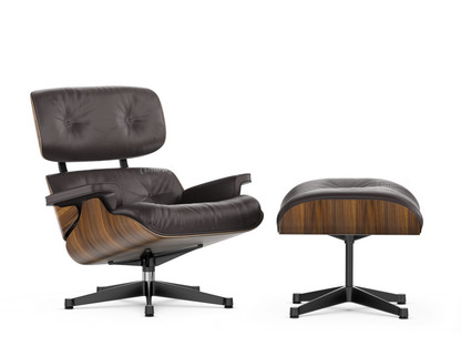 Lounge Chair & Ottoman Noyer pigmenté noir|Cuir Premium F chocolat|84 cm - Hauteur originale de 1956|Aluminium poli, côtés noirs