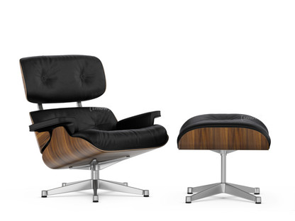 Lounge Chair & Ottoman Noyer pigmenté noir|Cuir Premium F nero|89 cm|Aluminium poli