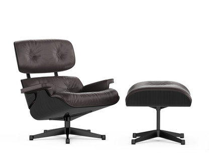 Lounge Chair & Ottoman Frêne laqué noir|Cuir Premium F chocolat|89 cm|Noir peint par poudrage