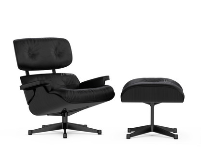 Lounge Chair & Ottoman Frêne laqué noir|Cuir Premium F nero|84 cm - Hauteur originale de 1956|Noir peint par poudrage