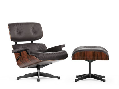 Lounge Chair & Ottoman Palissandre Santos|Cuir Premium F chocolat|89 cm|Aluminium poli, côtés noirs