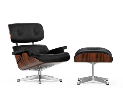 Lounge Chair & Ottoman Palissandre Santos|Cuir Premium F nero|84 cm - Hauteur originale de 1956|Aluminium poli