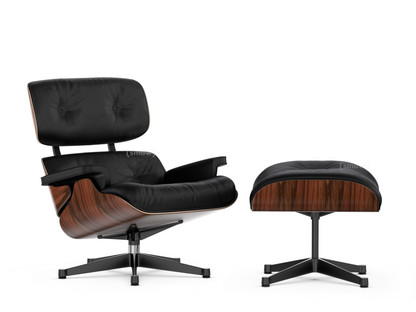 Lounge Chair & Ottoman Palissandre Santos|Cuir Premium F nero|84 cm - Hauteur originale de 1956|Aluminium poli, côtés noirs