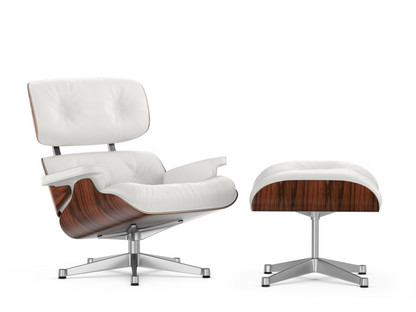 Lounge Chair & Ottoman Palissandre Santos|Cuir Premium F snow|89 cm|Aluminium poli