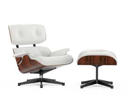 Lounge Chair & Ottoman Palissandre Santos|Cuir Premium F snow|84 cm - Hauteur originale de 1956|Aluminium poli, côtés noirs
