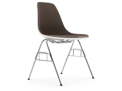 Eames Plastic Side Chair RE DSS Blanc|Rembourrage intégral|Gris chaud / marron marais|Sans liaison de rangée (DSS-N)