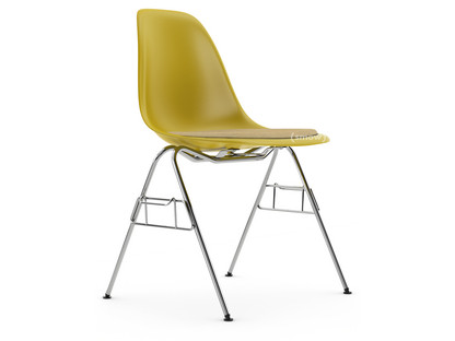 Eames Plastic Side Chair RE DSS Moutarde|Avec coussin d'assise|Moutarde / ivoire|Avec liaison de rangée (DSS)