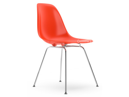 Eames Plastic Side Chair RE DSX Rouge (rouge coquelicot)|Sans rembourrage|Sans rembourrage|Version standard - 43 cm|Chromé