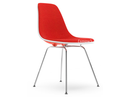 Eames Plastic Side Chair RE DSX Rouge (rouge coquelicot)|Rembourrage intégral|Corail / rouge coquelicot|Version standard - 43 cm|Chromé