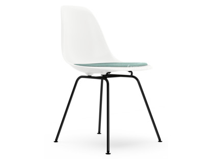 Eames Plastic Side Chair RE DSX Blanc|Avec coussin d'assise|Bleu glacier / ivoire|Version standard - 43 cm|Revêtement basic dark