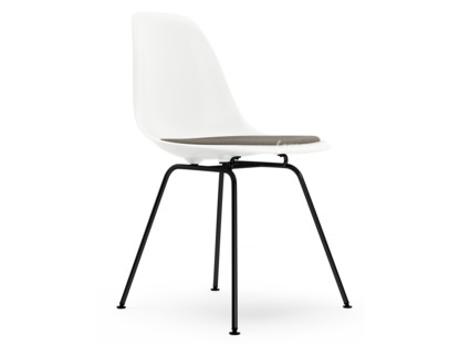Eames Plastic Side Chair RE DSX Blanc|Avec coussin d'assise|Gris chaud / marron marais|Version standard - 43 cm|Revêtement basic dark