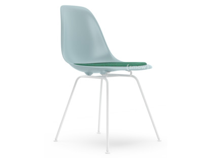 Eames Plastic Side Chair RE DSX Gris bleuté|Avec coussin d'assise|Menthe / forêt|Version standard - 43 cm|Revêtement blanc