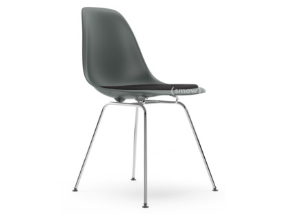 Eames Plastic Side Chair RE DSX Gris granit|Avec coussin d'assise|Gris foncé|Version standard - 43 cm|Chromé