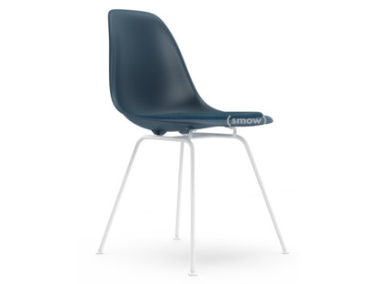 Eames Plastic Side Chair RE DSX Bleu océan|Avec coussin d'assise|Bleu océan / gris foncé|Version standard - 43 cm|Revêtement blanc