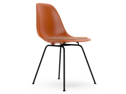 Eames Plastic Side Chair RE DSX Orange rouille|Avec coussin d'assise|Cognac / ivoire|Version standard - 43 cm|Revêtement basic dark