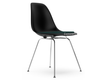 Eames Plastic Side Chair RE DSX Noir profond  |Avec coussin d'assise|Pétrole / marron marais|Version standard - 43 cm|Chromé