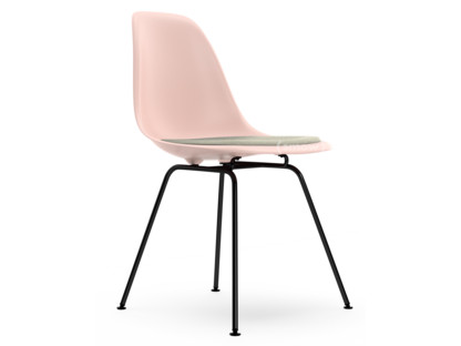 Eames Plastic Side Chair RE DSX Rose pâle|Avec coussin d'assise|Gris chaud / ivoire|Version standard - 43 cm|Revêtement basic dark