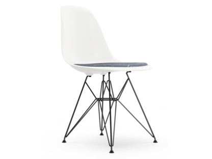 Eames Plastic Side Chair RE DSR Blanc|Avec coussin d'assise|Bleu foncé / ivoire|Version standard - 43 cm|Revêtement basic dark