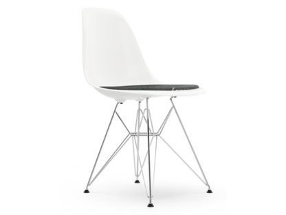 Eames Plastic Side Chair RE DSR Blanc|Avec coussin d'assise|Nero / ivoire|Version standard - 43 cm|Chromé