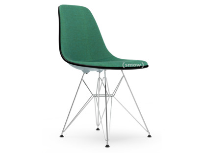Eames Plastic Side Chair RE DSR Gris bleuté|Rembourrage intégral|Menthe / forêt|Version standard - 43 cm|Chromé