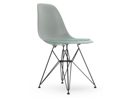 Eames Plastic Side Chair RE DSR Gris clair|Avec coussin d'assise|Bleu glacier / ivoire|Version standard - 43 cm|Revêtement basic dark