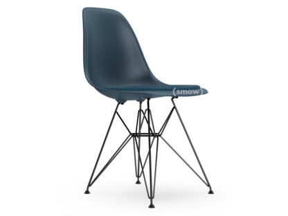 Eames Plastic Side Chair RE DSR Bleu océan|Avec coussin d'assise|Bleu océan / gris foncé|Version standard - 43 cm|Revêtement basic dark