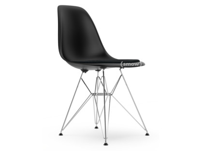 Eames Plastic Side Chair RE DSR Noir profond  |Avec coussin d'assise|Nero|Version standard - 43 cm|Chromé